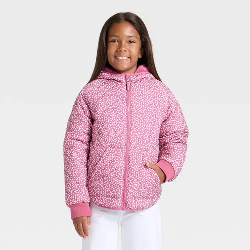 Girls floral printed hooded - floral,