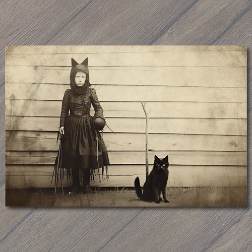 Postcard gothic masked cat - masked,